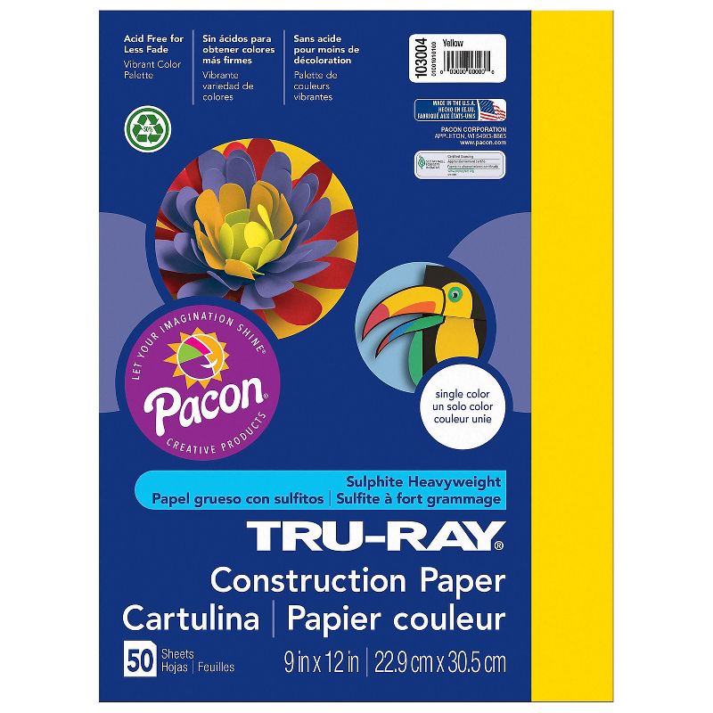 Pacon Tru-Ray 9" x 12" Construction Paper Yellow 50 Sheets/Pack 10 Packs (PAC103004-10), 2 of 3