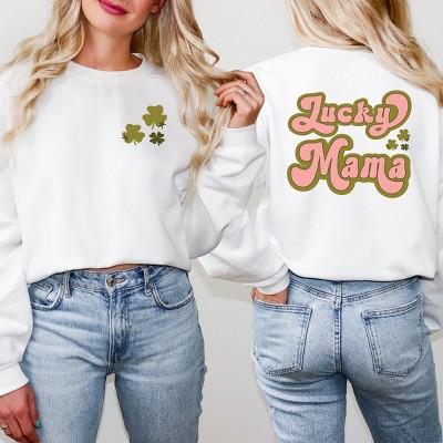 Simply Sage Market Women's Graphic Sweatshirt Lucky Mama Retro Clovers