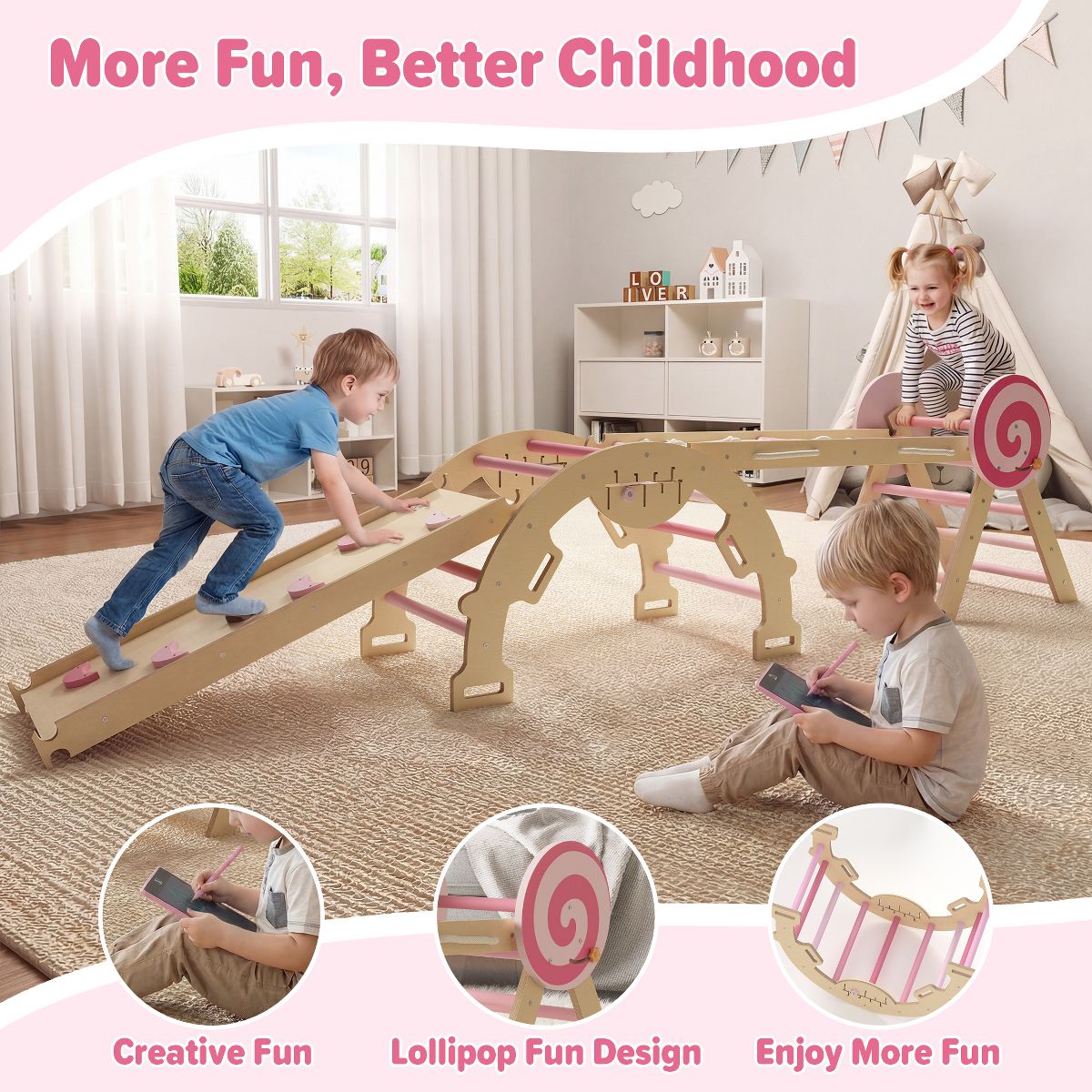 Pikler Triangle Set,7 in 1 Toddler Climbing Triangle Indoor,Foldable Toddler Climbing Toys Indoor 1-3,Pikler Triangle Climbing Toys for 1 Year Old - thumbnail 7