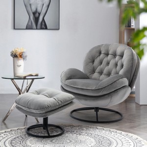 Swivel Accent Chair with Ottoman,Velvet Upholstered Wide Seat Living Room TV Lounge Chair,31.7" Modern Armchair-Baofuwish - 1 of 4