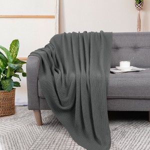 PiccoCasa Sofa Couch Solid Lightweight Cotton Knit Soft Throw Blanket - 1 of 4