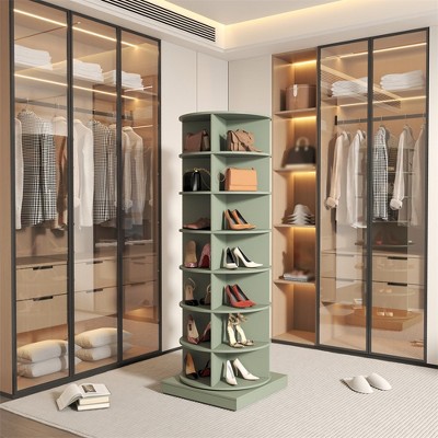 6/7 Tier Rotating Shoe Rack, Wooden Spinning Shoe Rack Tower, Free Standing 360°Revolving Shoe Organizer, Rotate Shelf Storage for Shoes or Handbags
