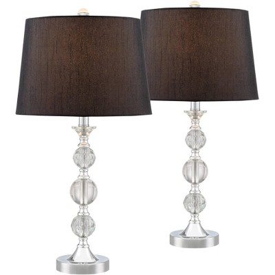 Regency Hill Modern Table Lamps Set of 2 with WiFi Smart Sockets Stacked Crystal Ball Black Tapered Drum Shade Living Room Bedroom