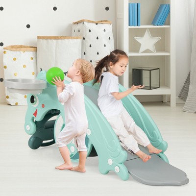 Safstar 3-in-1 Kids Slide Rocking Horse Set Convertible Toddler Slide w/ Basketball Hoop