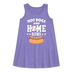 Girls' - Instant Message - Hot Dogs And Home Runs Graphic Sleeveless Aline Dress - 1 of 4