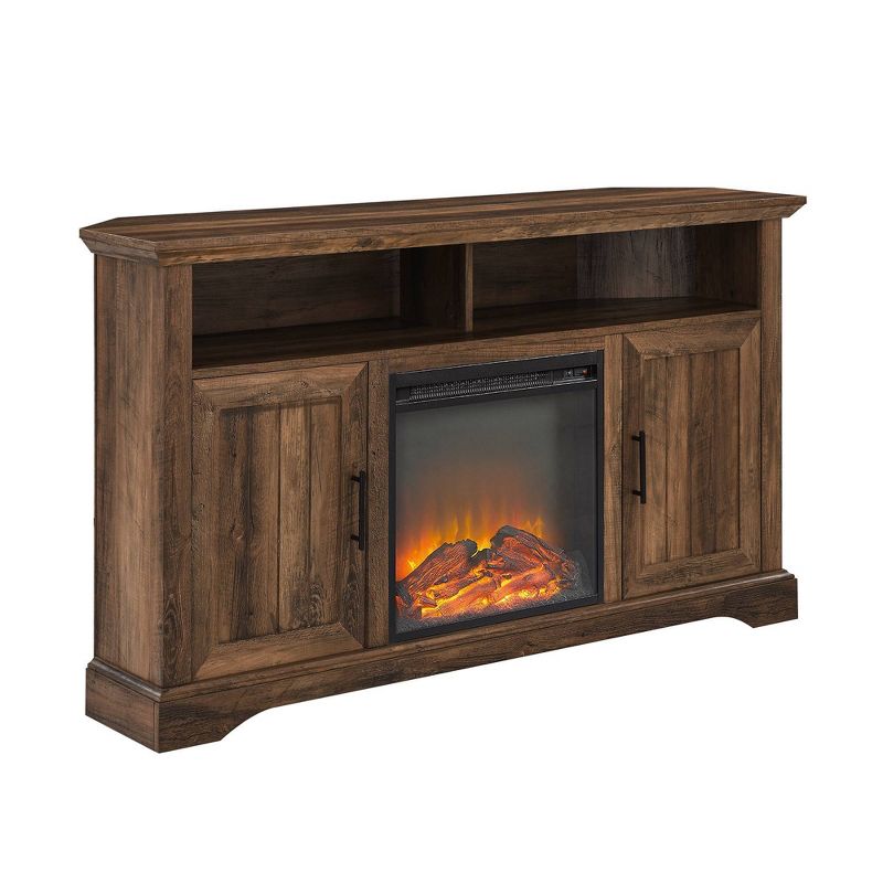 Kevland&#160;2 Door Transitional Corner Highboy&#160;TV Stand with Fireplace for TVs up to&#160;60&#34; Rustic Oak - Saracina Home, 1 of 10