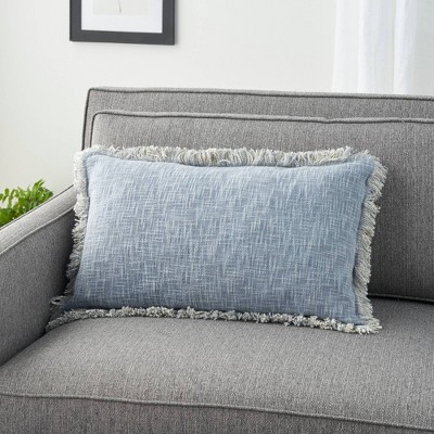 Ocean Blue Cotton Stonewash Lumbar Throw Pillow
