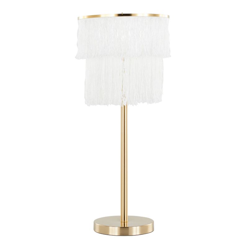 LumiSource (Set of 2) Fringe 25&#34; Contemporary Metal Buffet Lamps Royal Gold Metal and White Fringe from Grandview Gallery, 3 of 8