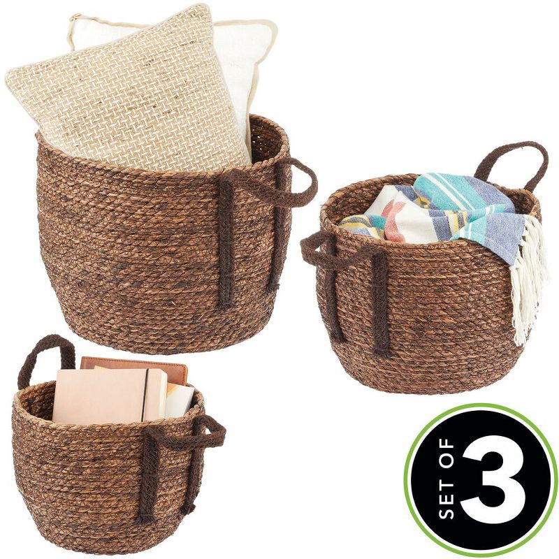 mDesign Round Seagrass Woven Storage Basket with Handles - Set of 3, 2 of 10
