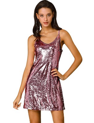 Allegra K Women's Lace-up Spaghetti Straps Glitter Sequin Bodycon Mini  Dress Hot Pink Large : Target