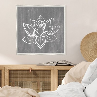 22 x 22 Sylvie Beaded White Framed Abstract Lotus Canvas Print