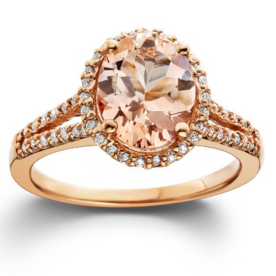 Pompeii3 3ct Morganite & Diamond Engagement Ring 14K Rose Gold Halo Split Shank