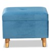 Baxton Studio Elias Velvet and Wood Storage Ottoman Blue/Oak: Padded, Rectangular Storage Seat - 3 of 4