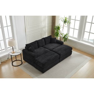 Oversize 82" Corduroy Upholstery Sectional Sofa Bed with 2 Pillows and 2 Movable Ottoman - 1 of 4