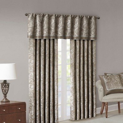 Extended Blue Faux Silk Jacquard Drapes with Trim