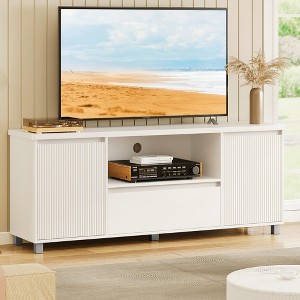 Modern Fluted TV Stand, White Media Console for 60/65/70 TV, TV Entertainment Center with Drawer, 2 Storage Cabinets and Open Shelf, TV Console Table - 1 of 4