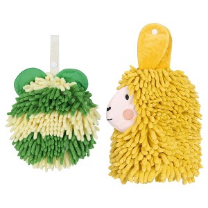 REGALWOVEN Chenille Fuzzy Ball Bathroom Alpaca Fuzzy Soft Absorbent Hanging Towels 7" x 7"/7" x 11" 2 Pcs - 1 of 4