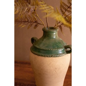 Clay Urn 13"H – Large Green & Terracotta, Dual-Handled Glazed & Matte Decorative Vase by Kalalou - 1 of 3