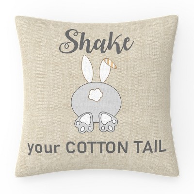 18"x18" Outdoor/Indoor Cotton Tail Square Throw Pillow Off-White - Pillow Perfect: Reversible, Velvet, Bunny Design