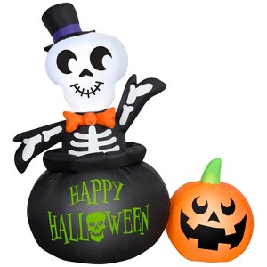 Gemmy Halloween Inflatable Skeleton in Cauldron, 4 ft Tall, Multi - 1 of 4