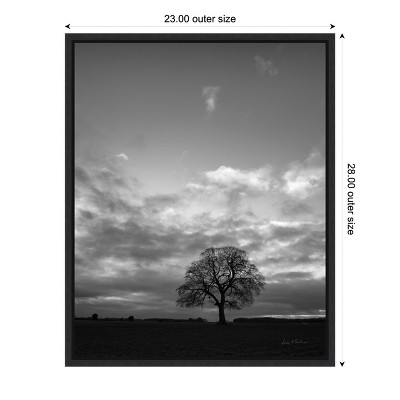 Horizon Tree Black and White Canvas Print with Black Floater Frame