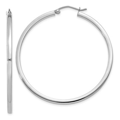 Black Bow Jewelry 2mm, 14k White Gold Square Tube Round Hoop Earrings, 45mm (1 3/4 Inch)
