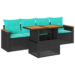 vidaXL 5 Piece Patio Sofa Set with Cushions Black Poly Rattan - 1 of 4