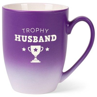 Elanze Designs Trophy Husband Two Toned Ombre Matte Purple and White 12 ounce Ceramic Stoneware Coffee Cup Mug