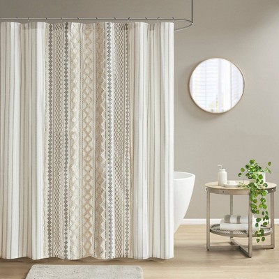 Imani Chenille Striped Cotton Printed Shower Curtain Ivory