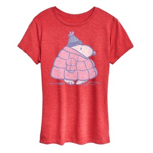 Women's - Peanuts - Snoopy Pastel Puffer Winter Coat Short Sleeve Graphic T-Shirt - 1 of 4