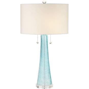 Possini Euro Design Modern Table Lamp 28 1/2" Tall with USB Dimmer Aqua Blue Swirl Fluted Glass White Drum Shade for Bedroom Living Room House Bedside