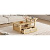 2 Tier Coffee Table with Rattan Drawer, Wood Square Center Table with Storage Shelf and 2 Tabletops for Living Room - 4 of 4