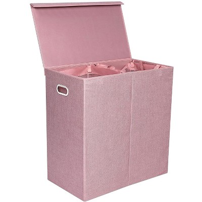 BirdRock Home Double Linen Laundry Hamper with Lid and Removable Liner - Pink