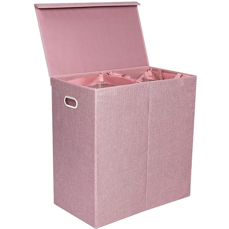 BirdRock Home Double Linen Laundry Hamper with Lid and Removable Liner - Pink, 1 of 8