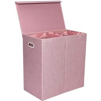 BirdRock Home Double Linen Laundry Hamper with Lid and Removable Liner - Pink