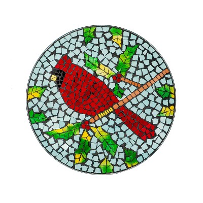 Evergreen 18" Translucent Mosaic Glass Bird Bath, Cardinal