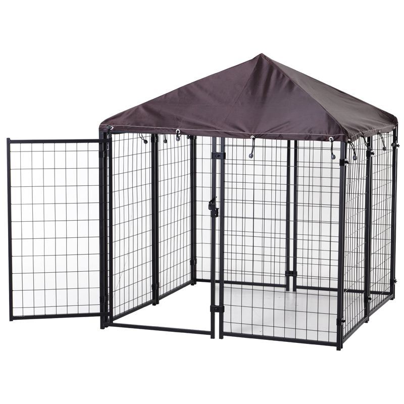 PawHut Lockable Dog House Kennel with Water-resistant Roof, 4 of 8