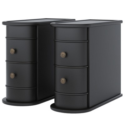 Wood 2-Drawer End Table, Narrow Side Table Slim Nightstand with Storage Bedside Accent Tables, No Assembly Required, Finished Back