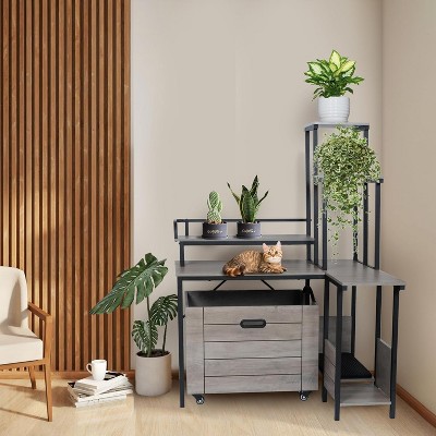 Hidden Litter Box Furniture, Cat Litter Box Enclosure Furniture with Flower Stand Corner