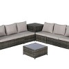 Outdoor Sofa Set, 6 Pcs PE Woven Sofa With Cushions, Sectional L- Shaped Wicker Sofa, Conversation Set with Glass Top Table-Coolbibila - 4 of 4