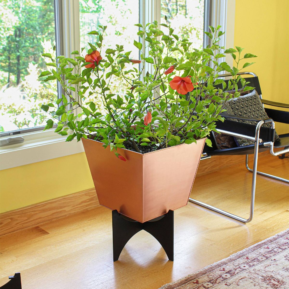 16" Wide Square Copper Plated Galvanized Steel Flower Box with Black Wrought Iron Plant Stand - ACHLA Designs: Weather-Resistant - thumbnail 2