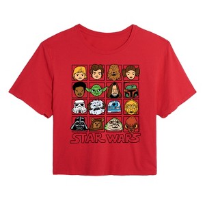 Women's - Star Wars - Yoda and Friends Face Grid Cropped Graphic T-Shirt - 1 of 4