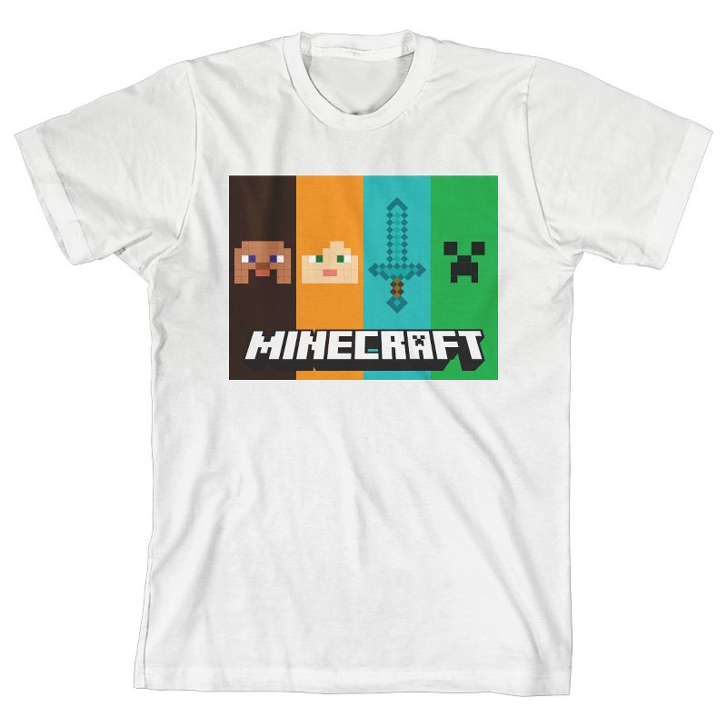 Minecraft Flat Panels Boy's White Tshirt, 1 of 3