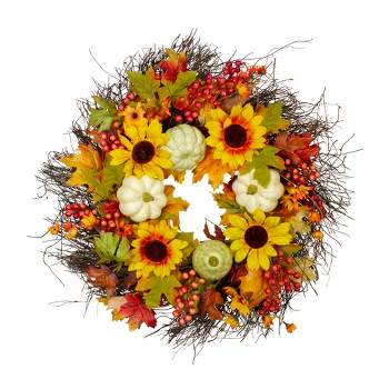 Northlight Sunflowers and Gourds Artificial Thanksgiving Wreath - 26-Inch, Unlit