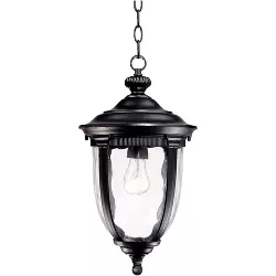 John Timberland Traditional Outdoor Ceiling Light Hanging Texturized Black 18" Clear Hammered Glass Damp Rated for Porch Patio
