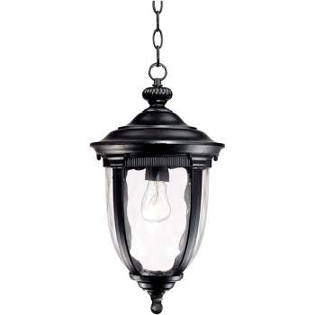 John Timberland Bellagio Vintage Outdoor Hanging Light Texturized Black 18" Clear Hammered Glass for Post Exterior Barn Deck House Porch Yard Patio