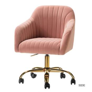 Alex Velvet Height-adjustable Swivel Task Office Chair with Channel-tufted Back and Gold Metal Base | Karat Home