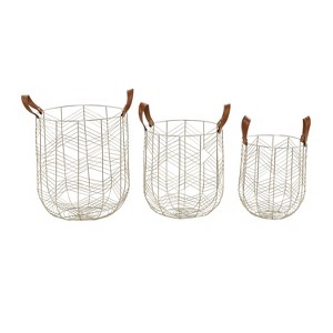 Set of 3 Metal Storage Baskets - Olivia & May: Silver Round Wire Baskets, Luxury Decor, Universal Placement - 1 of 4