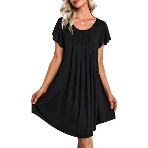 Ekouaer Womens Nightgown Soft Sleepwear Pleated Sleepshirt Sleep Dress Short Sleeve Nightdress - 1 of 4