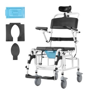 VEVOR Shower Wheelchair, 17.5in Width Aluminum Alloy Bathroom Wheelchair for Inside Shower, Adjustable Rolling Shower Chair, 300 lbs Capacity - 1 of 4
